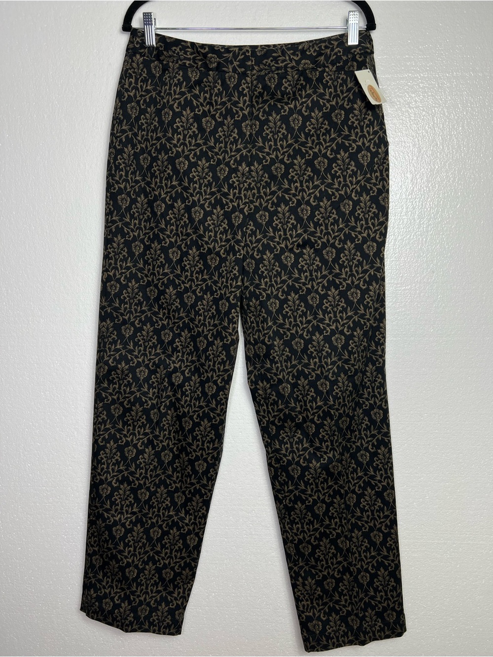 Talbots Mid-Rise Stretch Straight Leg Pants Brown Damask Dressy Print size 10 NW